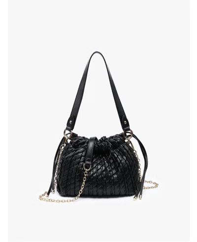 Jen & Co. Ginger Ruched Drawstring Woven Satchel In Black