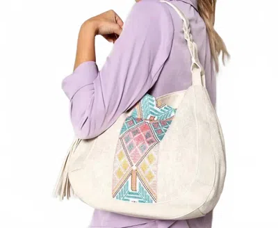 Jen & Co. Jaylin Tribal Saddle Bag With Large Tassel In White