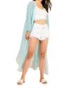 Jen & Co. Paisley Long Boho Printed Kimono Wrap Cover Up In Paisley-aqua In Multi