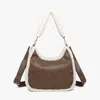 Jen & Co. Reece Vegan Leather Sherpa Satchel Bag In Brown / White