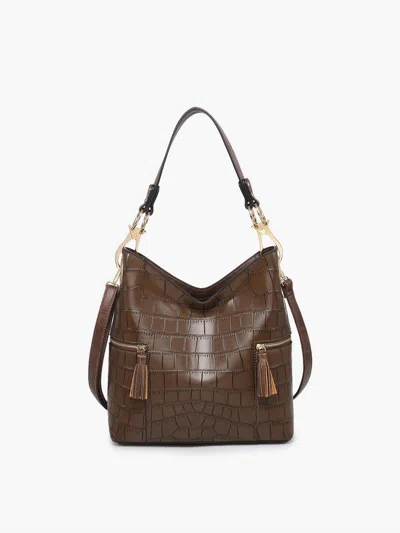Jen & Co. Rochelle Crocodile Print Hobo Bag In Coffee In Brown