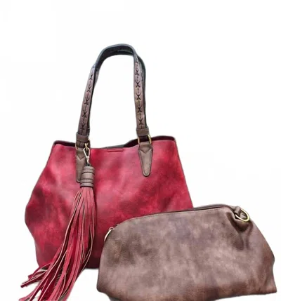Jen & Co. Women's Aliza 2-in-1 Handbag Satchel With Crossbody Strap In Wine In Red