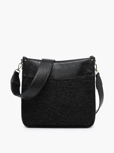 Jen & Co. Women's Chloe Teddy Trim Crossbody Bag With Guitar Strap In Black