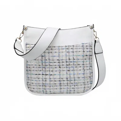 Jen & Co. Women's Chloe Tweed Crossbody Bag With Guitar Strap In White