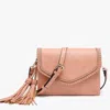 Jen & Co. Women's Coral Flapover With Whipstitch And Tassel Crossbody Bag In Apricot
