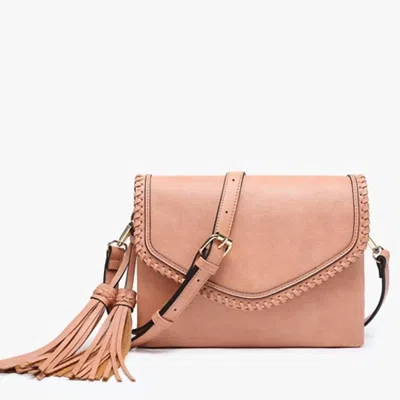 Jen & Co. Women's Coral Flapover With Whipstitch And Tassel Crossbody Bag In Apricot