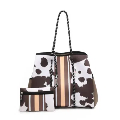 Jen & Co. Women's Cow Print Neoprene Tote Bag In Orange Stripe In Multi