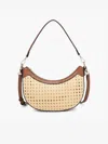 Jen & Co. Women's Daisy Crescent Rattan Crossbody With Vegan Leather Contrast In Natural/brown In Neutral