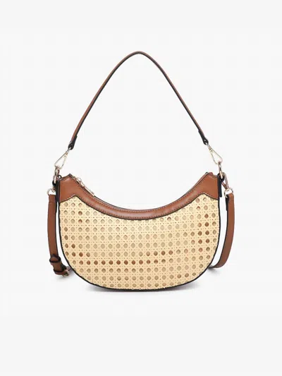 Jen & Co. Women's Daisy Crescent Rattan Crossbody With Vegan Leather Contrast In Natural/brown In Neutral
