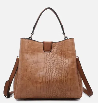 Jen & Co. Women's Embossed Vegan Leather Handbag With Shoulder Strap In Light Brown Croc In Multi
