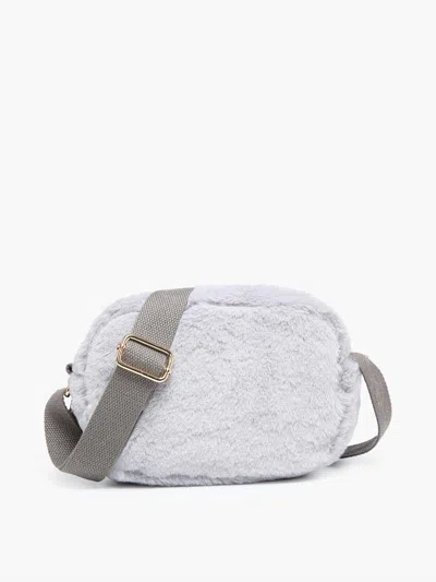Jen & Co. Women's Geneva Faux Fur Belt Crossbody Bag In Grey In White