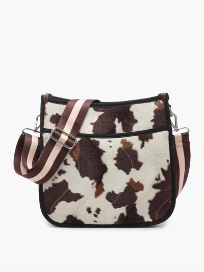 Jen & Co. Women's Jolee Cow Crossbody With Guitar Strap In Cow-brown In Multi