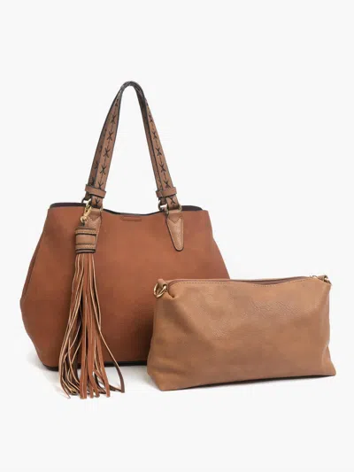 Jen & Co. Women's Large Tassel 2in1 Satchel Bag In Brown