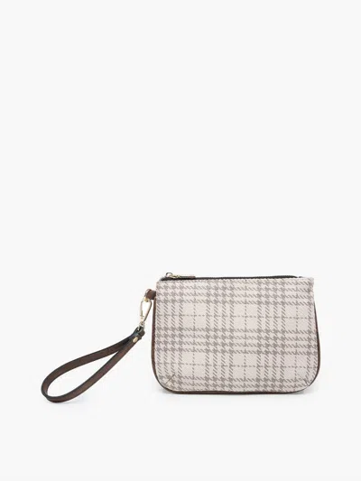 Jen & Co. Women's Lucy Cosmetic Pouch Wristlet With Zip Pocket In Plaid-grey/ivory In Multi