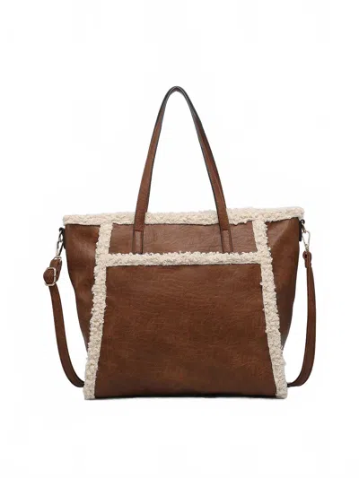 Jen & Co. Women's Lulu Sherpa Trim Tote Bag In Dark Brown