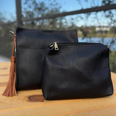Jen & Co. Women's Lyla Bucket Bag With Unique Guitar Strap In Black + Brown In Multi