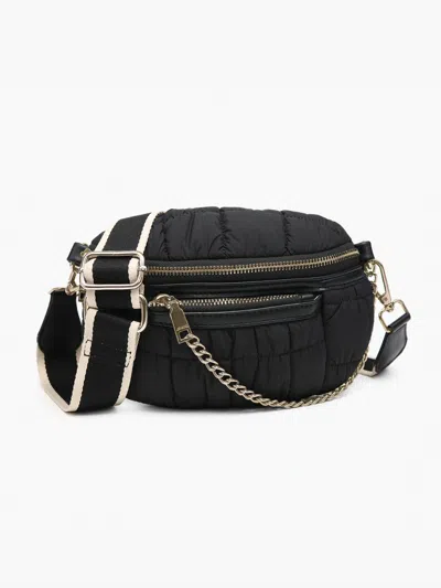 Jen & Co. Women's Mabel Quilted Nylon Belt Bag With Guitar Strap In Black