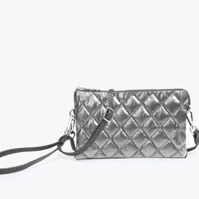 Jen & Co. Women's Nylon Puffer Quilt 3 Compartment Convertible Wristlet In Graphite In Pink