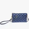 Jen & Co. Women's Nylon Puffer Quilted 3 Compartment Convertible Wristlet In Navy In Blue