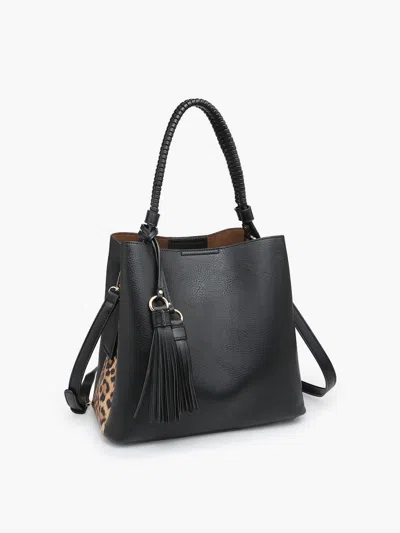 Jen & Co. Women's Olivia Animal Print Contrast Hobo Bag In Black/leopard