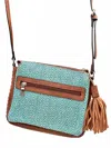 Jen & Co. Women's Sabrina Vegan Arrowhead Crossbody Bag In Teal/tan In Multi