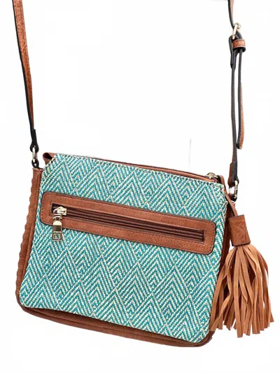 Jen & Co. Women's Sabrina Vegan Arrowhead Crossbody Bag In Teal/tan In Multi