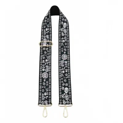 Jen & Co. Women's Tapestry Crossbody Purse Bag Guitar Strap In White Light Pink Black Floral In Blue