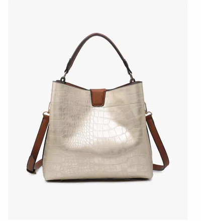 Jen & Co. Women's Tati Satchel Bag In Croc Champagne In White