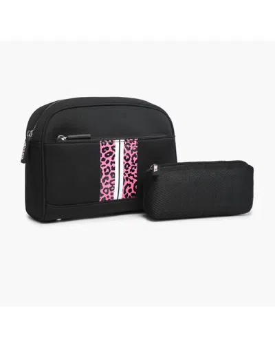 Jen & Co. Women's Toni Neoprene Bag In Leopard Pink/black