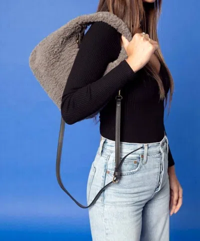 Jen & Co. Gabrielle Sherpa Shoulder Bag W/ Strap In Grey In Blue