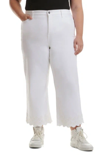 Jen7 By 7 For All Mankind Eyelet Hem Mid Rise Crop Wide Leg Jeans In White