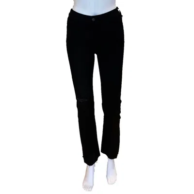 Jen7 Slim Straight Jeans In Black Raw Hem