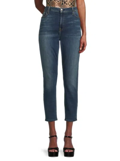 Jen7 Women's Skinny Whiskered Cropped Jeans In Blue