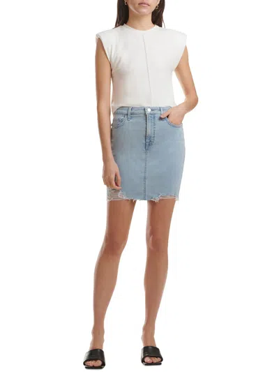 Jen7 Womens Mini Frayed Hem Denim Skirt In Pink