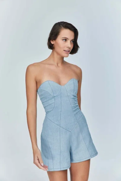 Jendue Marvel Mini Denim Jumpsuit In Blue
