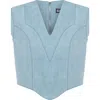 Jendue Marvel V-neck Denim Top In Ever Blue