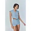 Jendue Marvel V-neck Denim Top In Blue