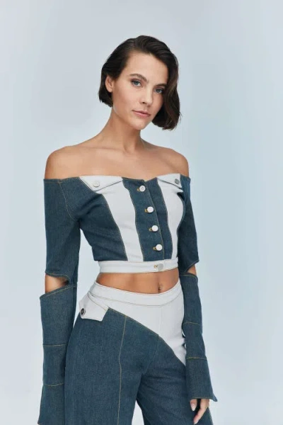 Jendue Monte Off Shoulder Top In Blue