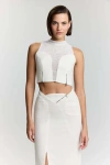 Jendue Us Serena Denim Linen Crop Top In White