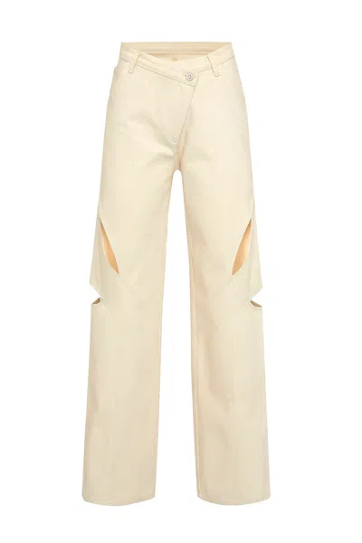 Jendue Women's Neutrals Chaby Cut Out Pants In Ecru