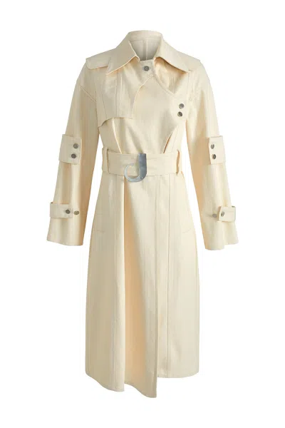 Jendue Women's Neutrals Trench Coat With J Buckle In Chaby