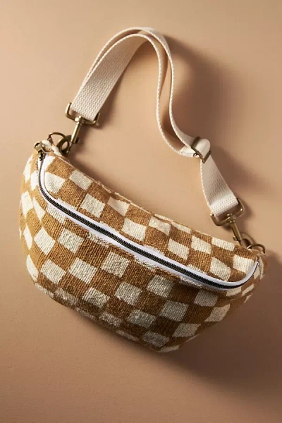 Jenna Bee Mustard Checkered Sling Bag In Yellow