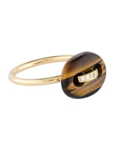 Pre-owned Jenna Blake 18k Tigers Eye & Diamond Mini Mariner Cocktail Ring In Multicolor