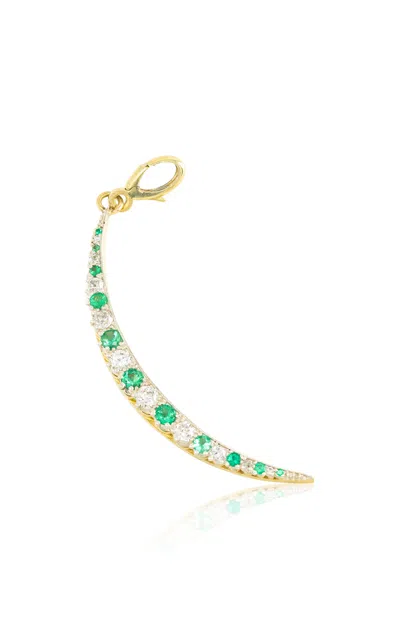 Jenna Blake 18k Yellow Gold Diamond And Emerald Crescent Charm In Green