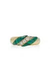 Jenna Blake 18k Yellow Gold; Diamond And Emerald Ring