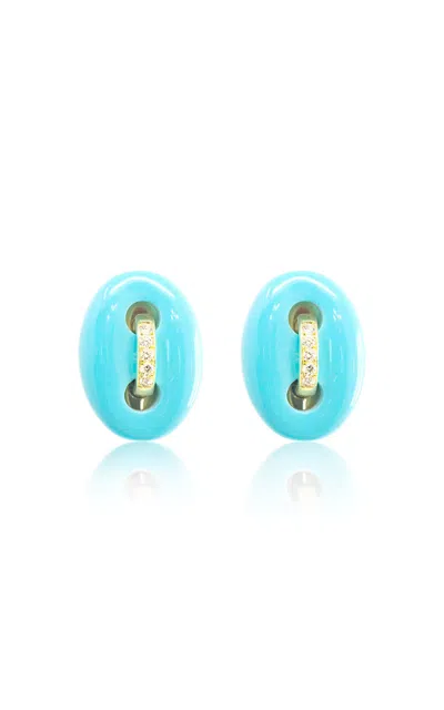 Jenna Blake 18k Yellow Gold Diamond And Malachite Stud Earrings In Blue