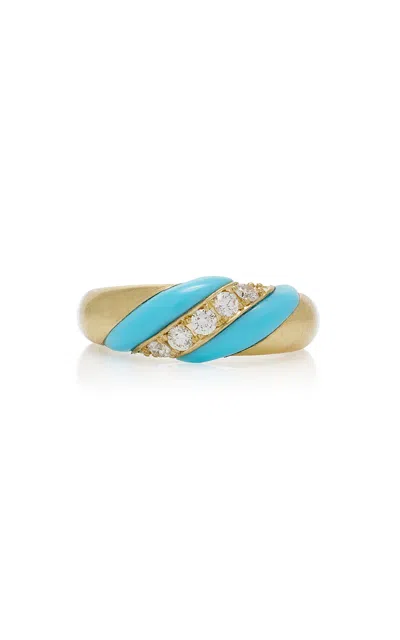 Jenna Blake 18k Yellow Gold; Diamond And Turquoise Ring