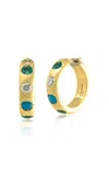 Jenna Blake 18k Yellow Gold Diamond; Emerald And Turquoise Hoop Earrings