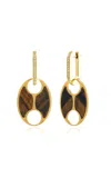 Jenna Blake Mariner 18k Yellow Gold Diamond Tiger's Eye Earrings In Brown