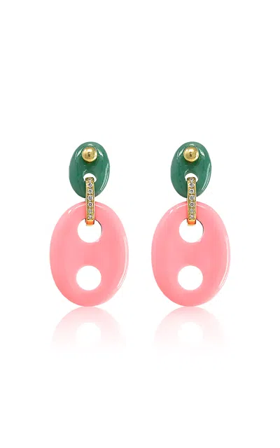 Jenna Blake Mariner Link 18k Yellow Gold Multi-stone Earrings In Pink